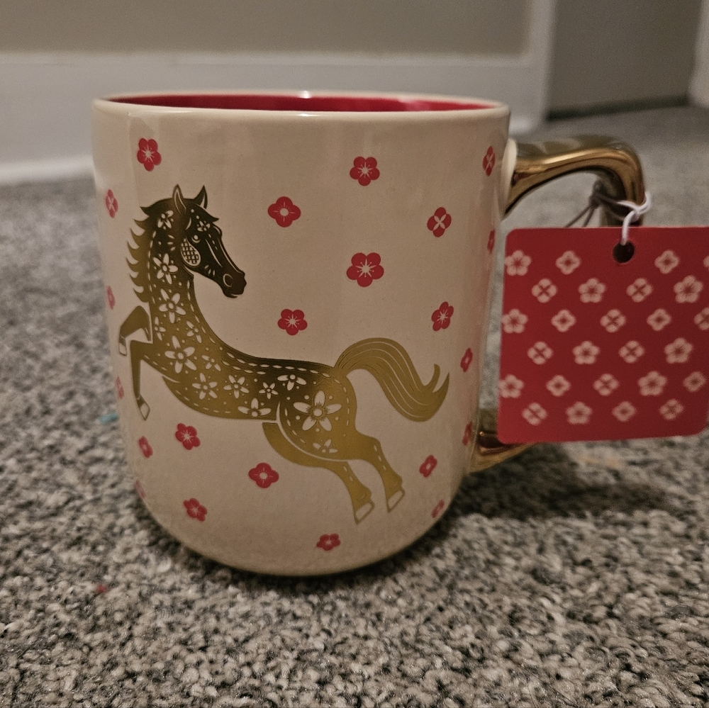Elegant Gold & Red Horse Mug Pretty Equestrian